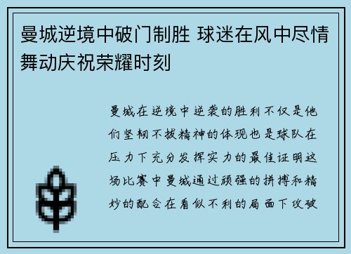 曼城逆境中破门制胜 球迷在风中尽情舞动庆祝荣耀时刻