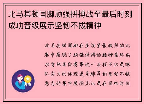 北马其顿国脚顽强拼搏战至最后时刻成功晋级展示坚韧不拔精神